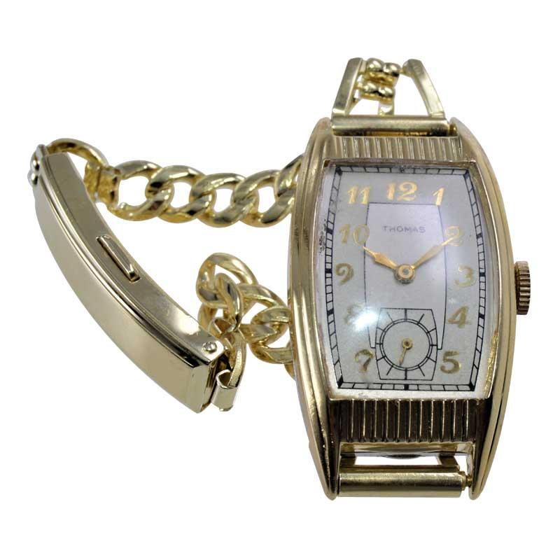 Thomas Yellow Gold Filled Art Deco Bracelet Style Wristwatch from 1940's For Sale 1
