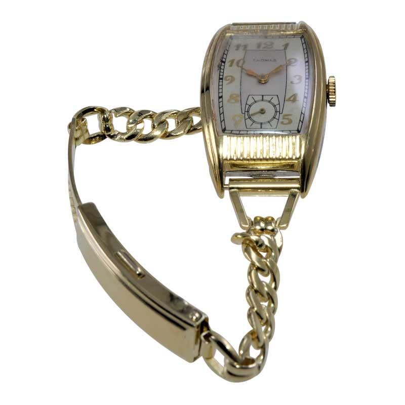 Thomas Yellow Gold Filled Art Deco Bracelet Style Wristwatch from 1940's For Sale 2