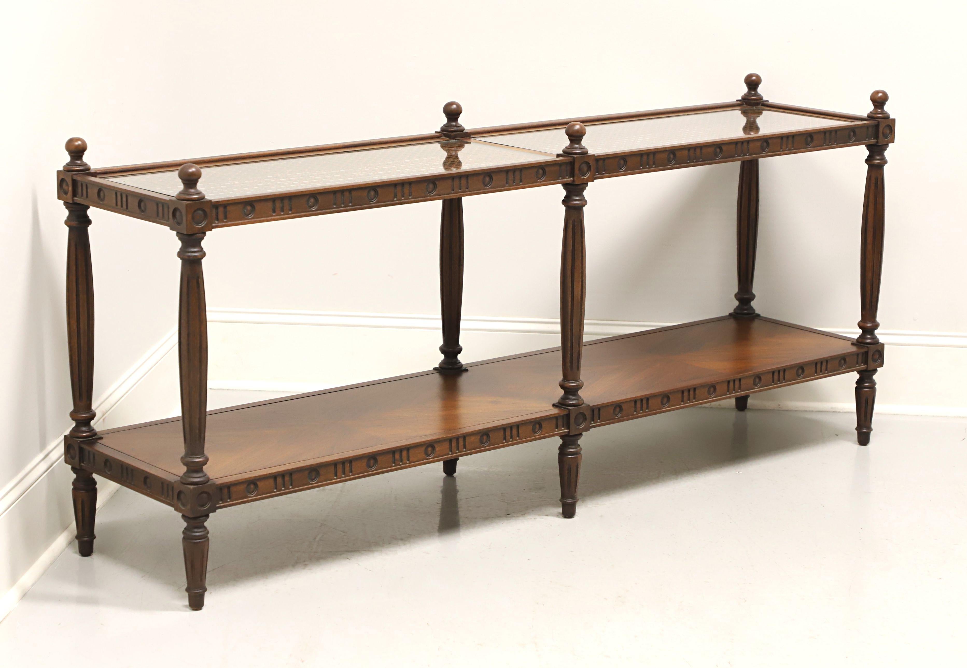 THOMASVILLE 1960's Walnut Neoclassical Caned Glass Top Two-Tier Console Table 5