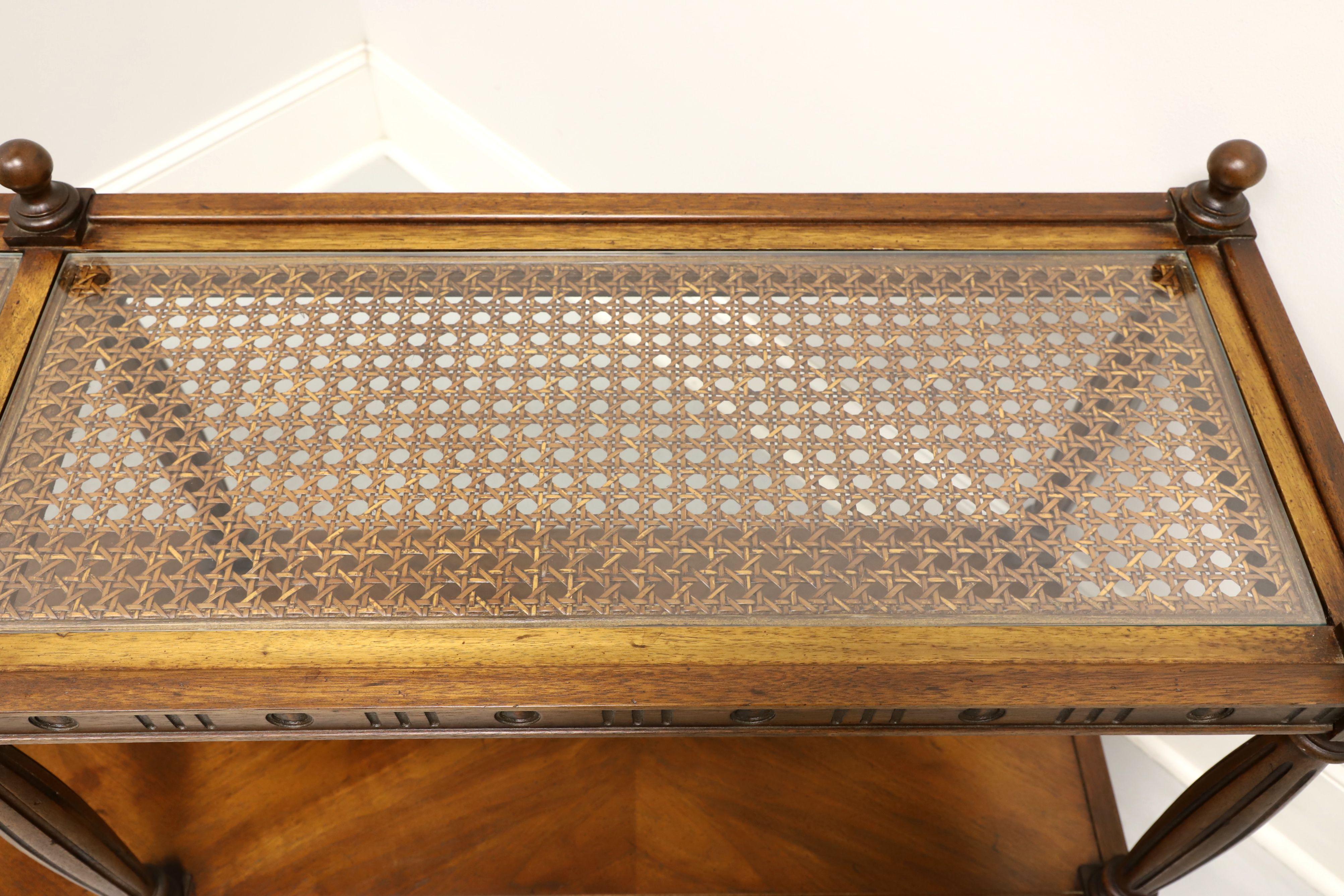 20th Century THOMASVILLE 1960's Walnut Neoclassical Caned Glass Top Two-Tier Console Table