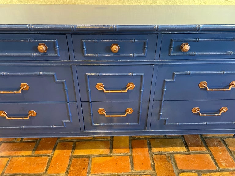 Thomasville Allegro Chinoiserie Faux Bamboo Dresser in Blue at 1stDibs |  blue bamboo dresser, thomasville allegro dresser