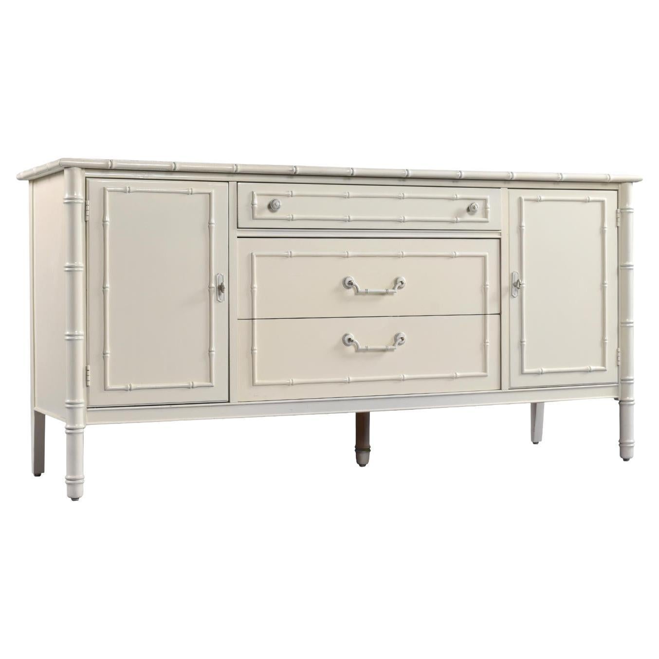 Thomasville Allegro Cream Color Faux Bamboo Fretwork Credenza