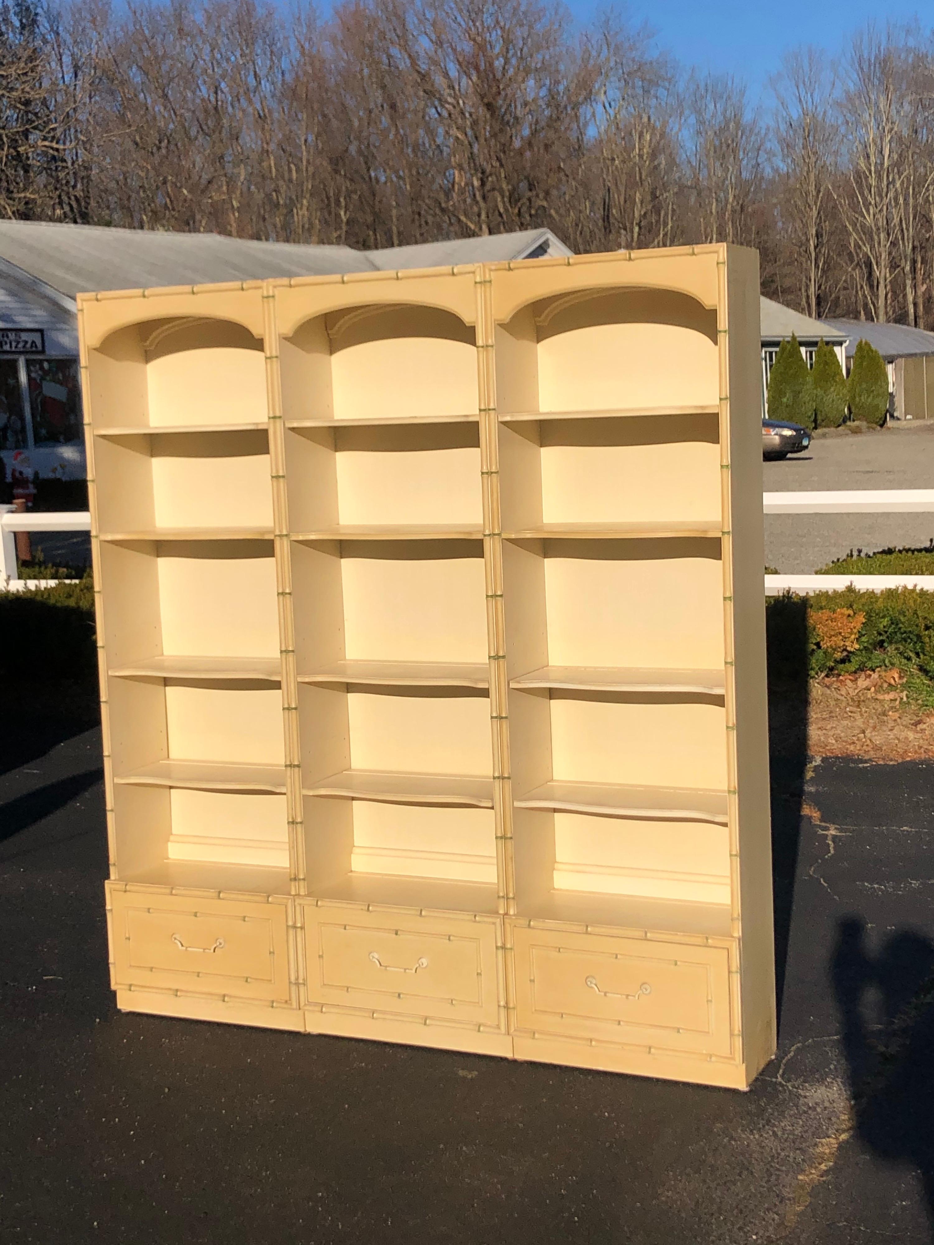 Mid-Century Modern Thomasville Allegro Faux Bamboo 3 Piece Bookcase Wall Set