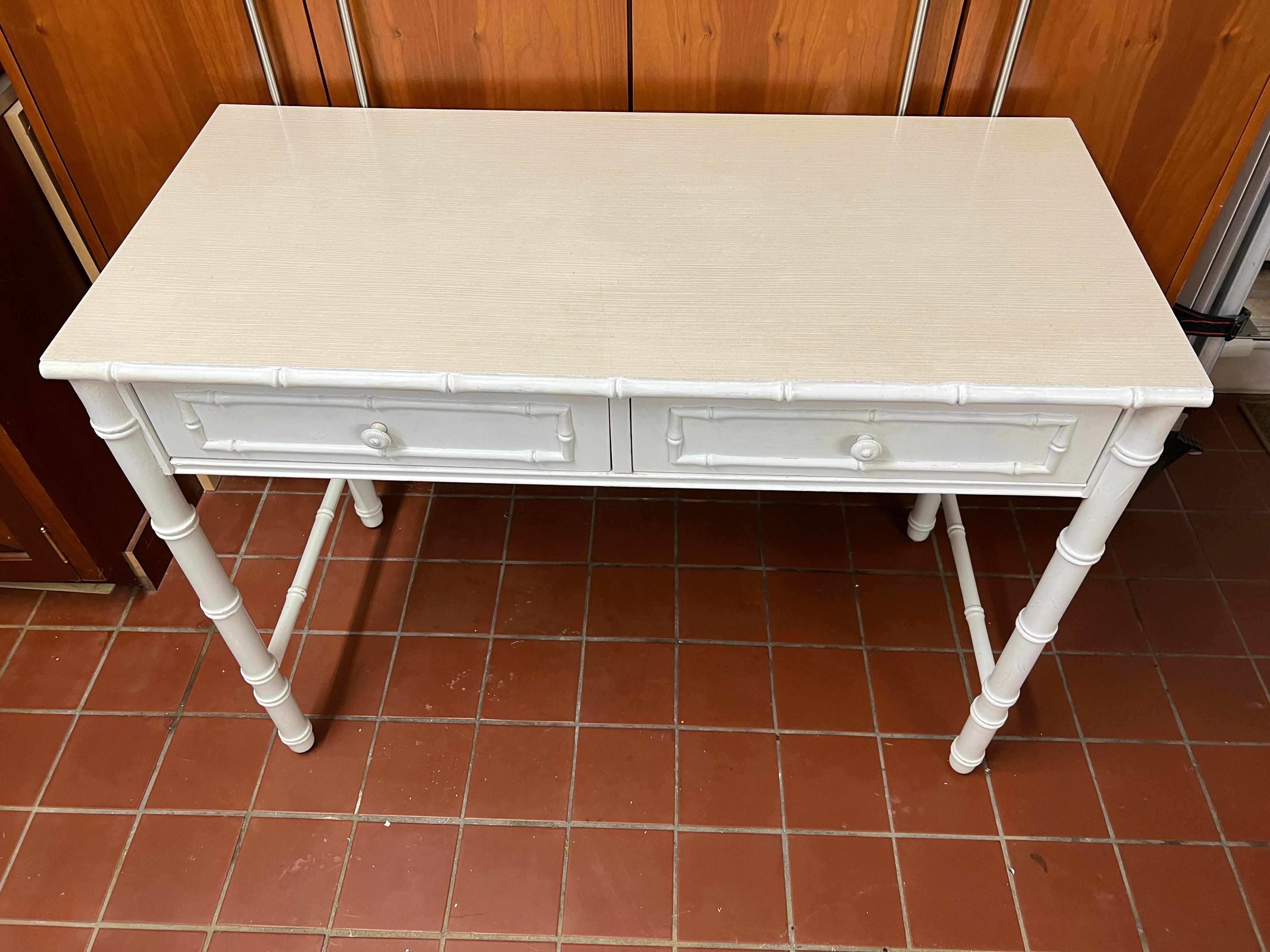 Hollywood Regency Thomasville Allegro Faux Bamboo Desk in White