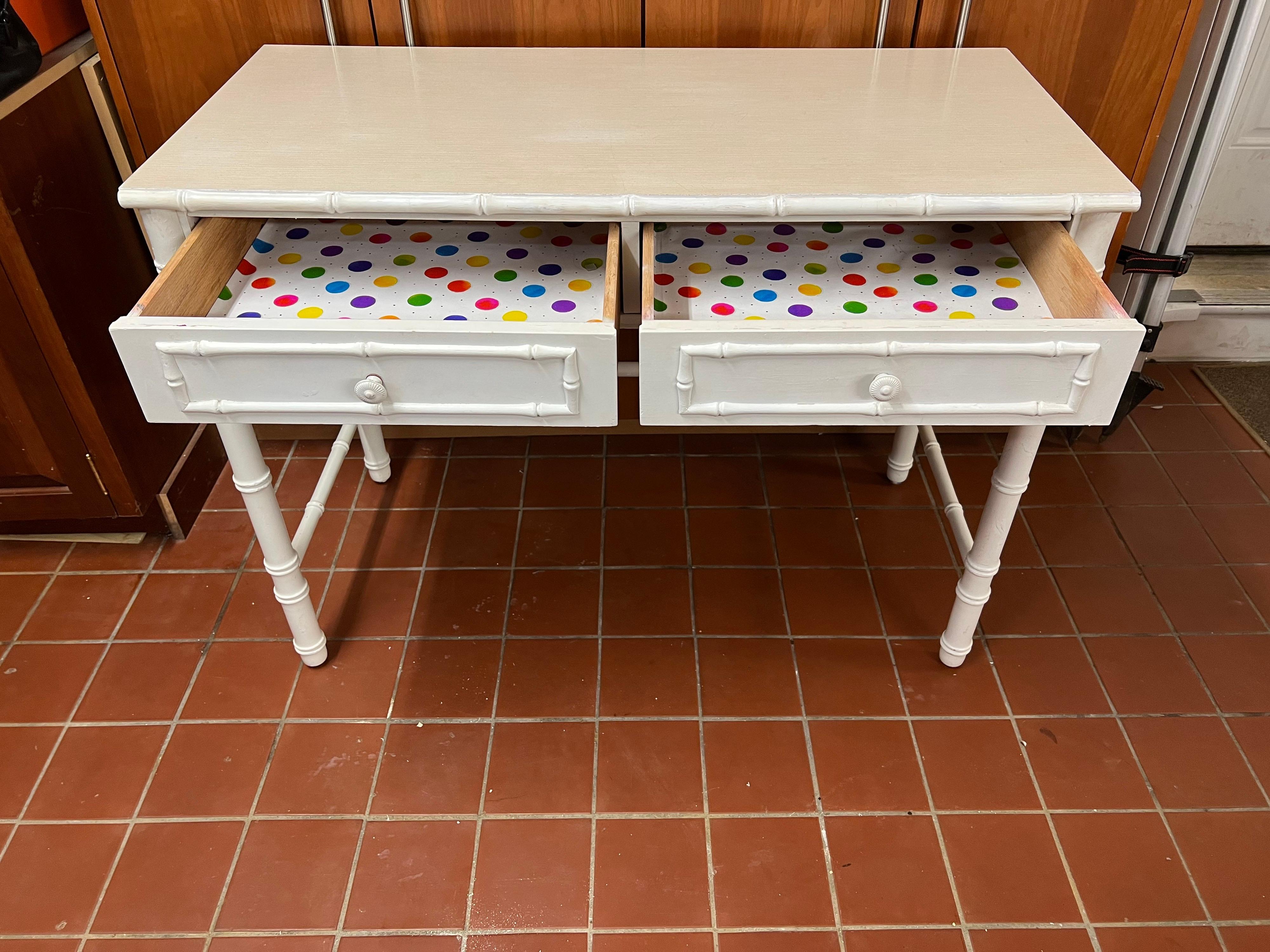 Patinated Thomasville Allegro Faux Bamboo Desk in White
