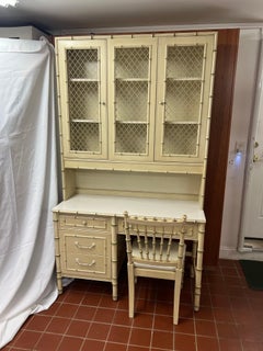 Thomasville Allegro Faux Bamboo Desk with Bookcase Hutch Top and chair