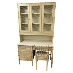 Thomasville Allegro Faux Bamboo Desk with Bookcase Hutch Top and chair