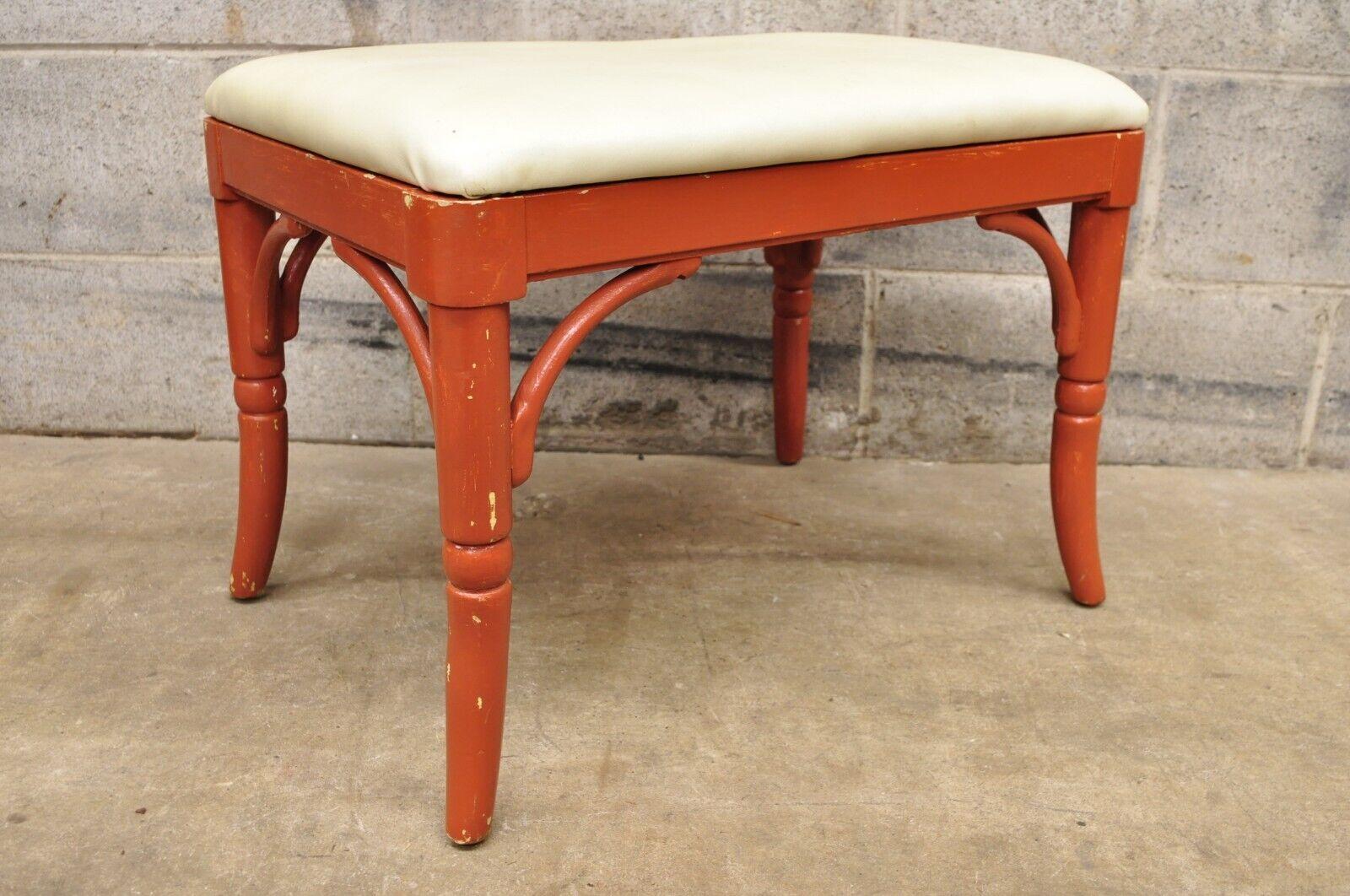 Thomasville Allegro Faux Bamboo Hollywood Wood Coral Painted Vanity Bench 5