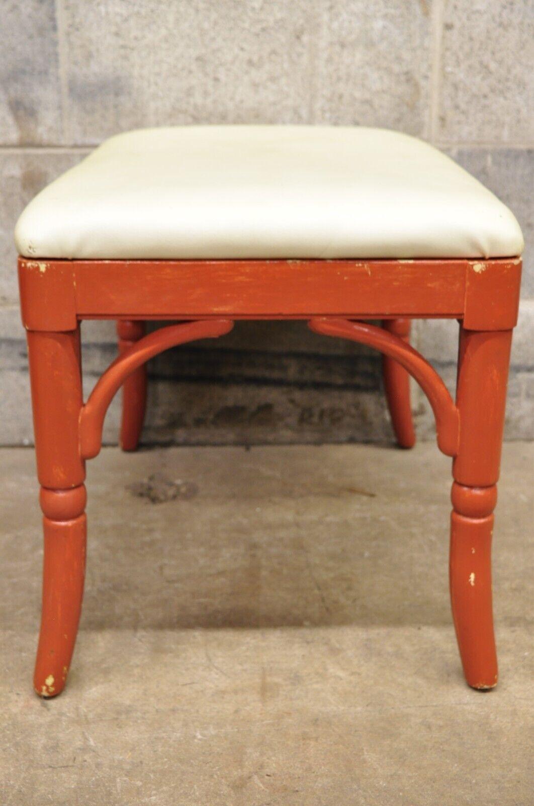 Hollywood Regency Thomasville Allegro Faux Bamboo Hollywood Wood Coral Painted Vanity Bench