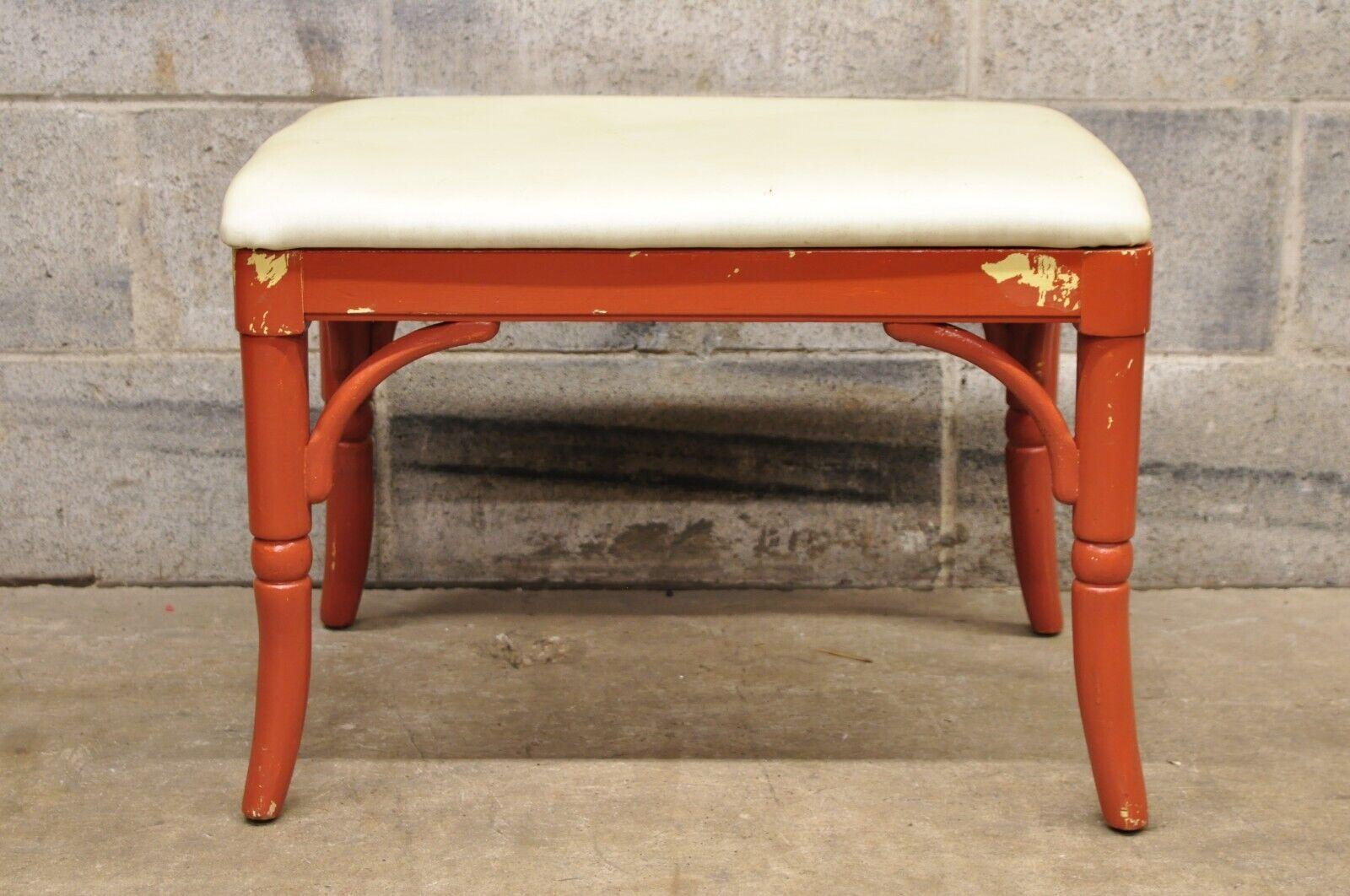 Thomasville Allegro Faux Bamboo Hollywood Wood Coral Painted Vanity Bench 4