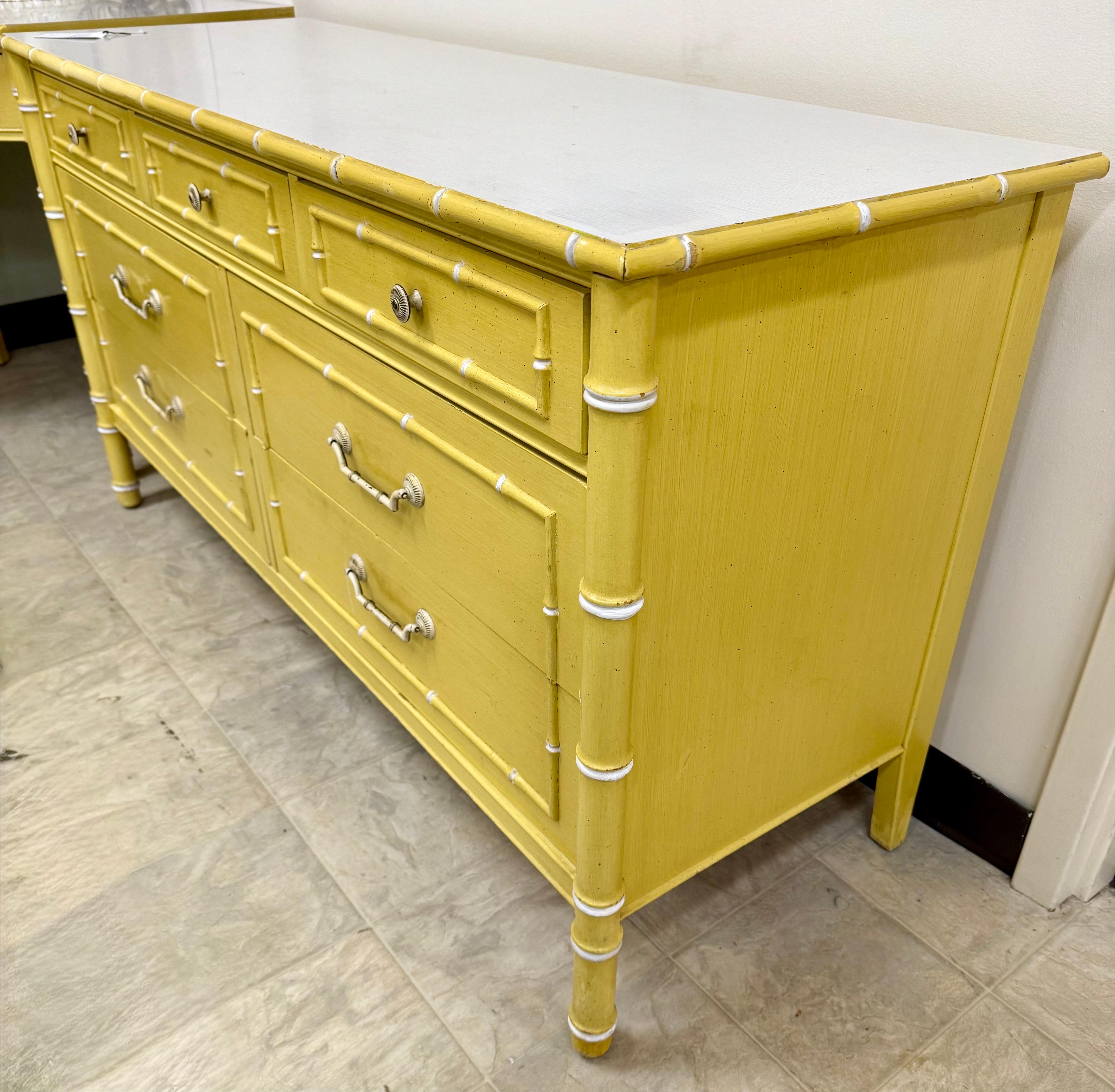 Thomasville Allegro Faux Bamboo Yellow 7 Drawer Dresser Chest 4