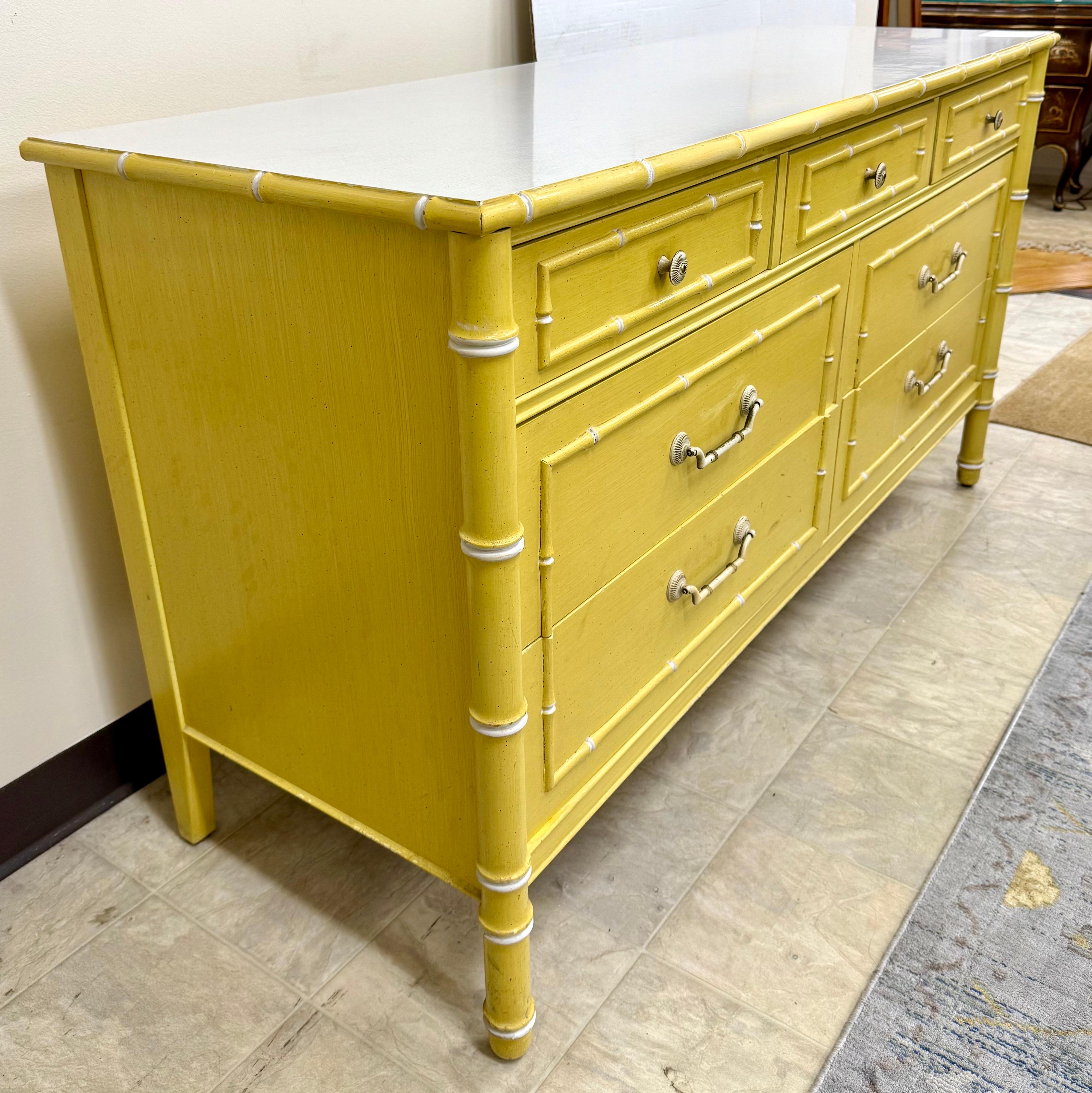 Thomasville Allegro Faux Bamboo Yellow 7 Drawer Dresser Chest 1