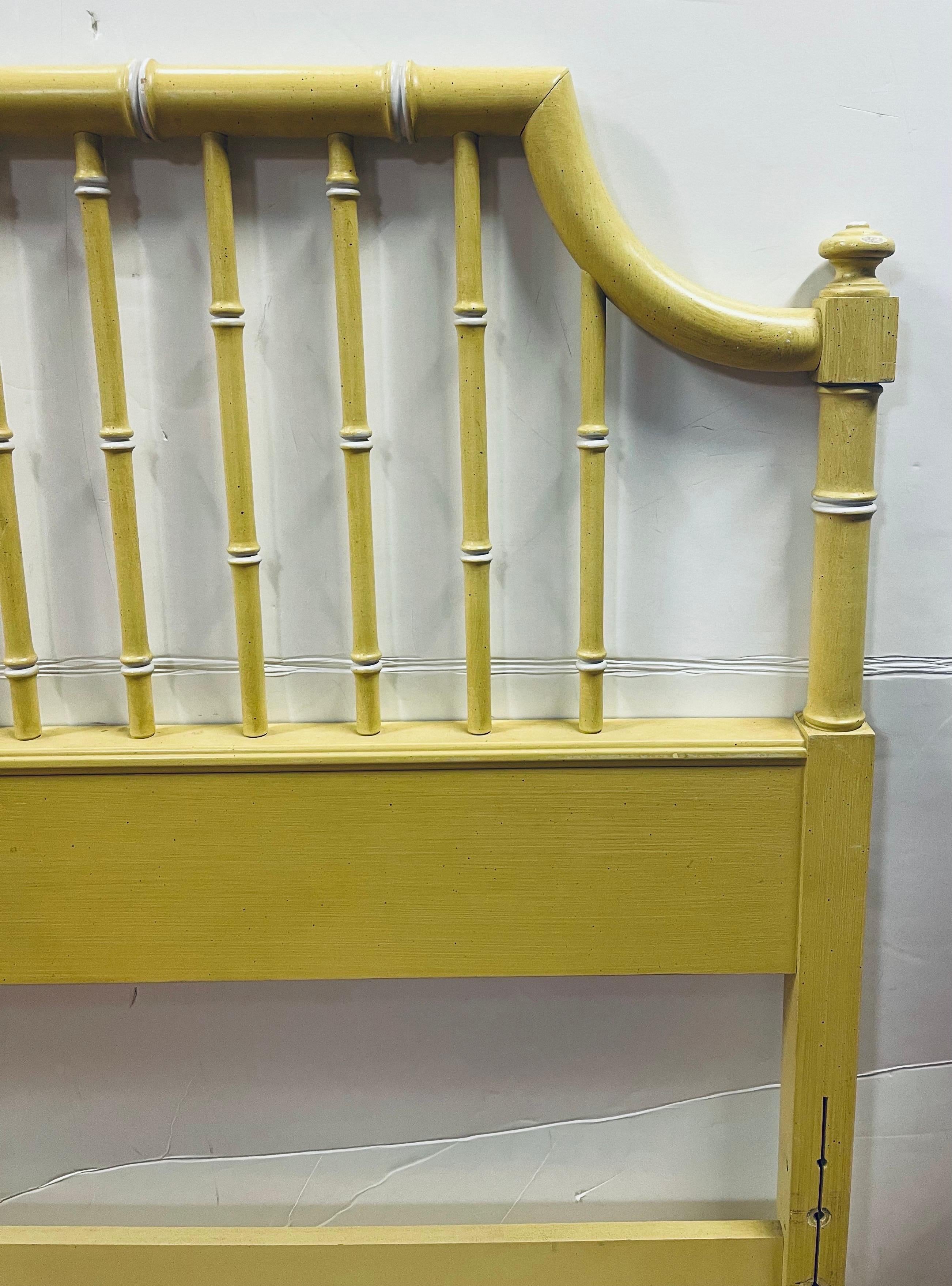 Rare faux bamboo twin headboard only - not footboard, etc, from Thomasville's rare and coveted Allegro line.  Faux bamboo styling and yellow in color.  See our other Allegro pieces this week as well.