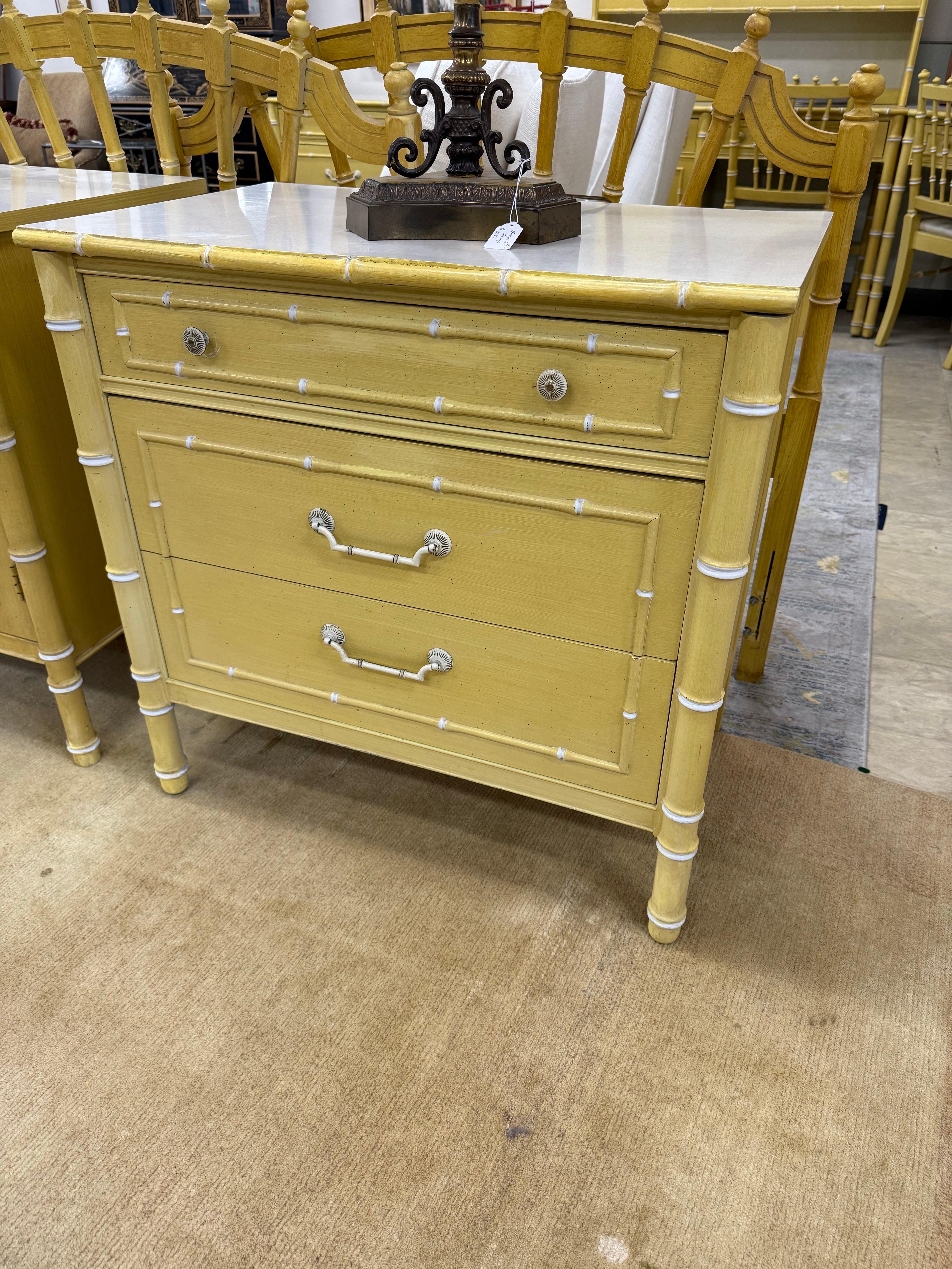 Thomasville Allegro Midcentury Yellow Faux Bamboo Small Chest Commode Nightstand For Sale 4