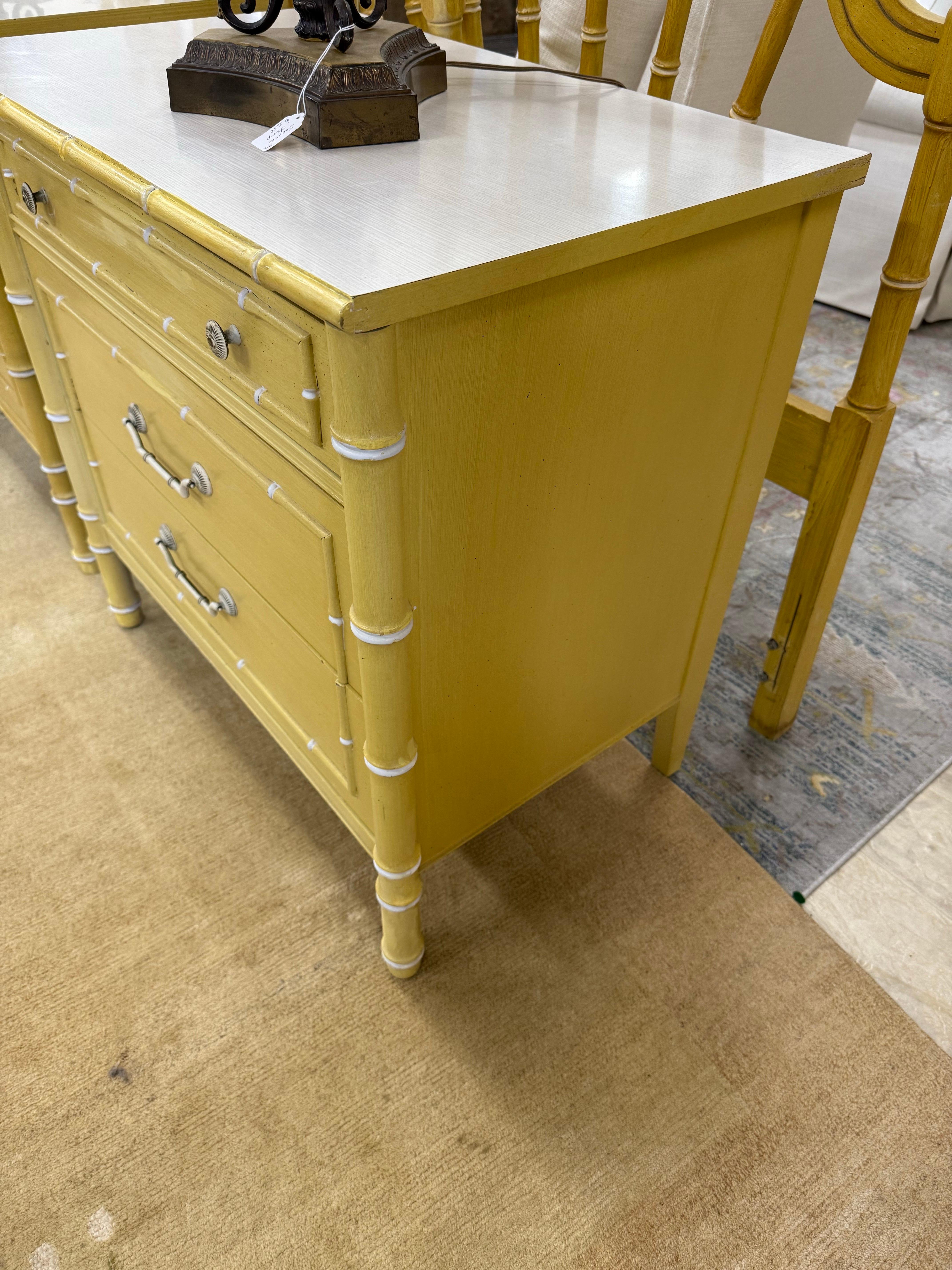 Thomasville Allegro Midcentury Yellow Faux Bamboo Small Chest Commode Nightstand For Sale 5