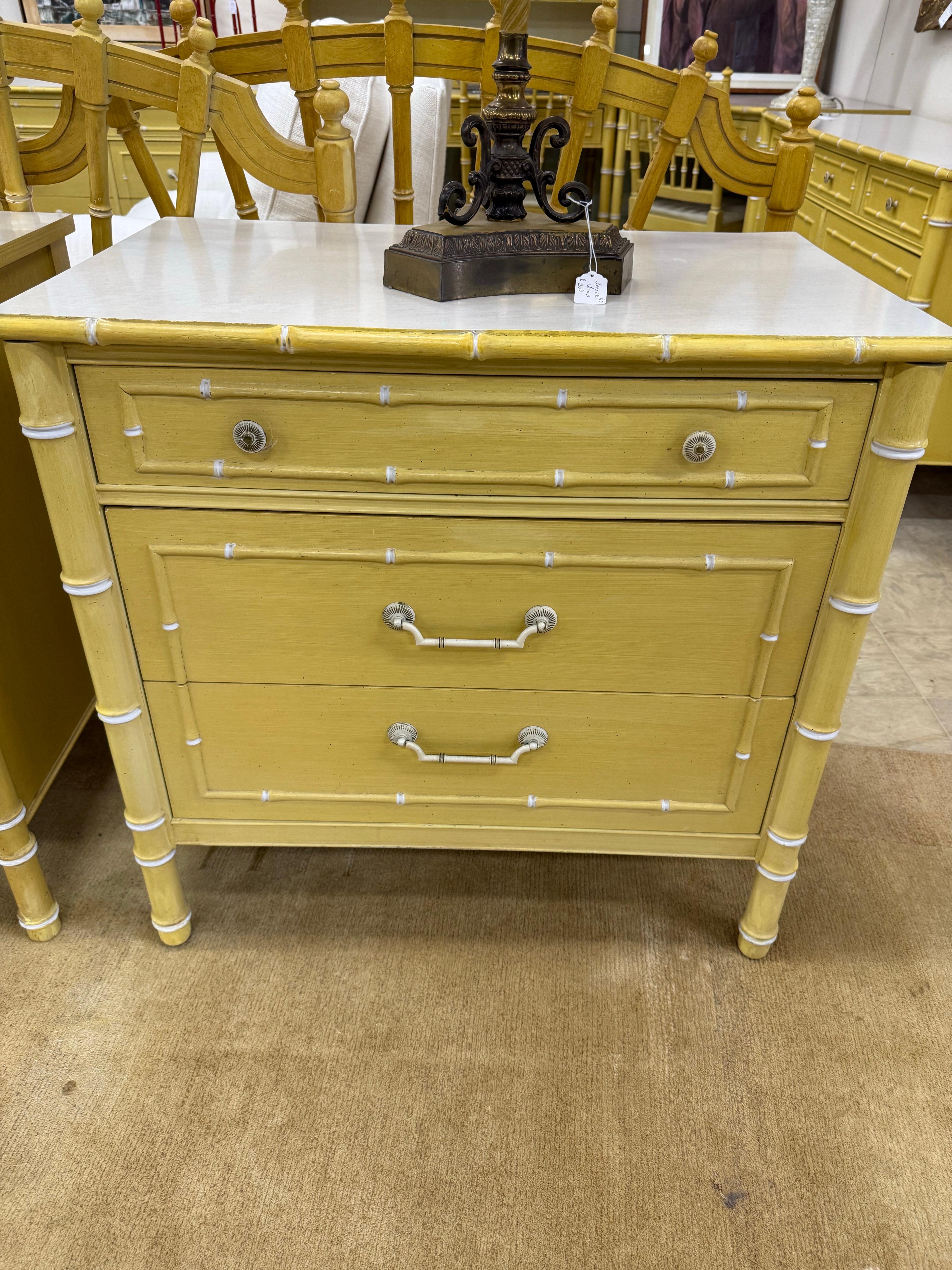 Thomasville Allegro Midcentury Yellow Faux Bamboo Small Chest Commode Nightstand For Sale 6