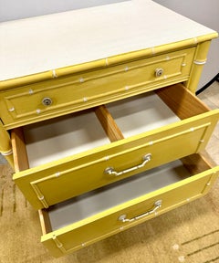 Thomasville Allegro Midcentury Yellow Faux Bamboo Small Chest Commode Nightstand