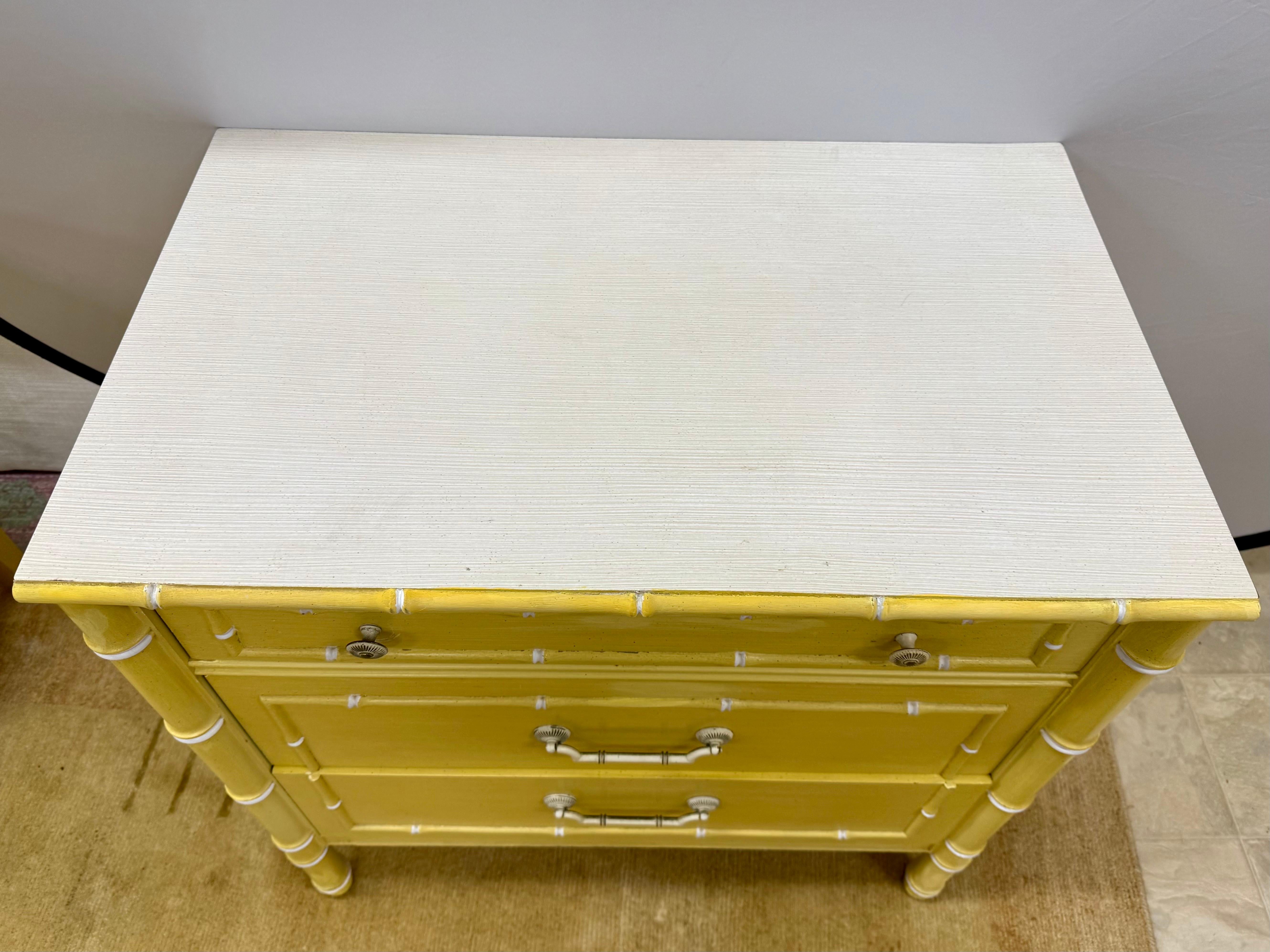 American Thomasville Allegro Midcentury Yellow Faux Bamboo Small Chest Commode Nightstand For Sale