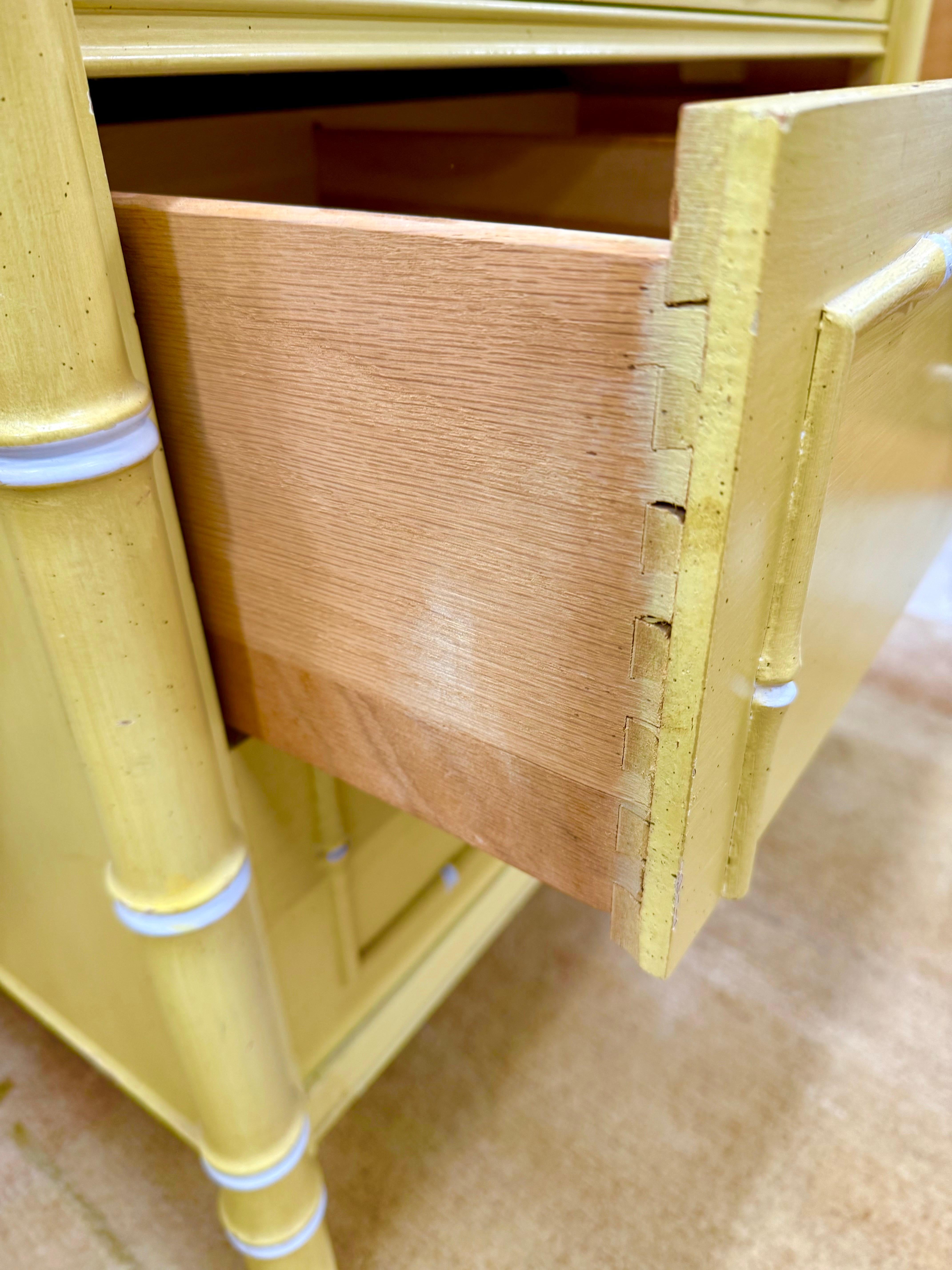 Thomasville Allegro Midcentury Yellow Faux Bamboo Small Chest Commode Nightstand For Sale 2