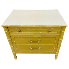 Thomasville Allegro Midcentury Yellow Faux Bamboo Small Chest Commode Nightstand