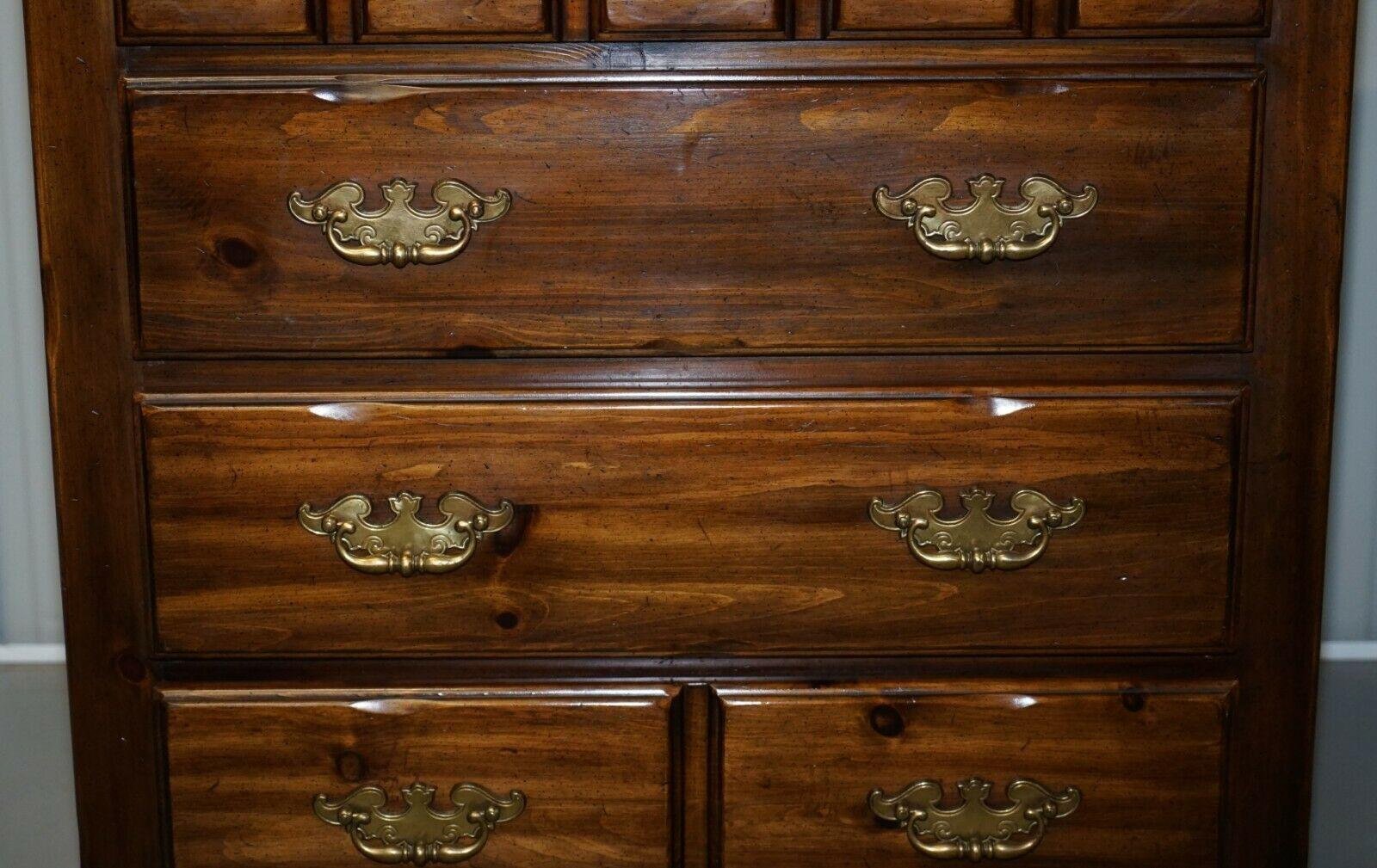 Brass Thomasville Bank Chest of Drawers Solid Hard Wood Haberdashery Style For Sale