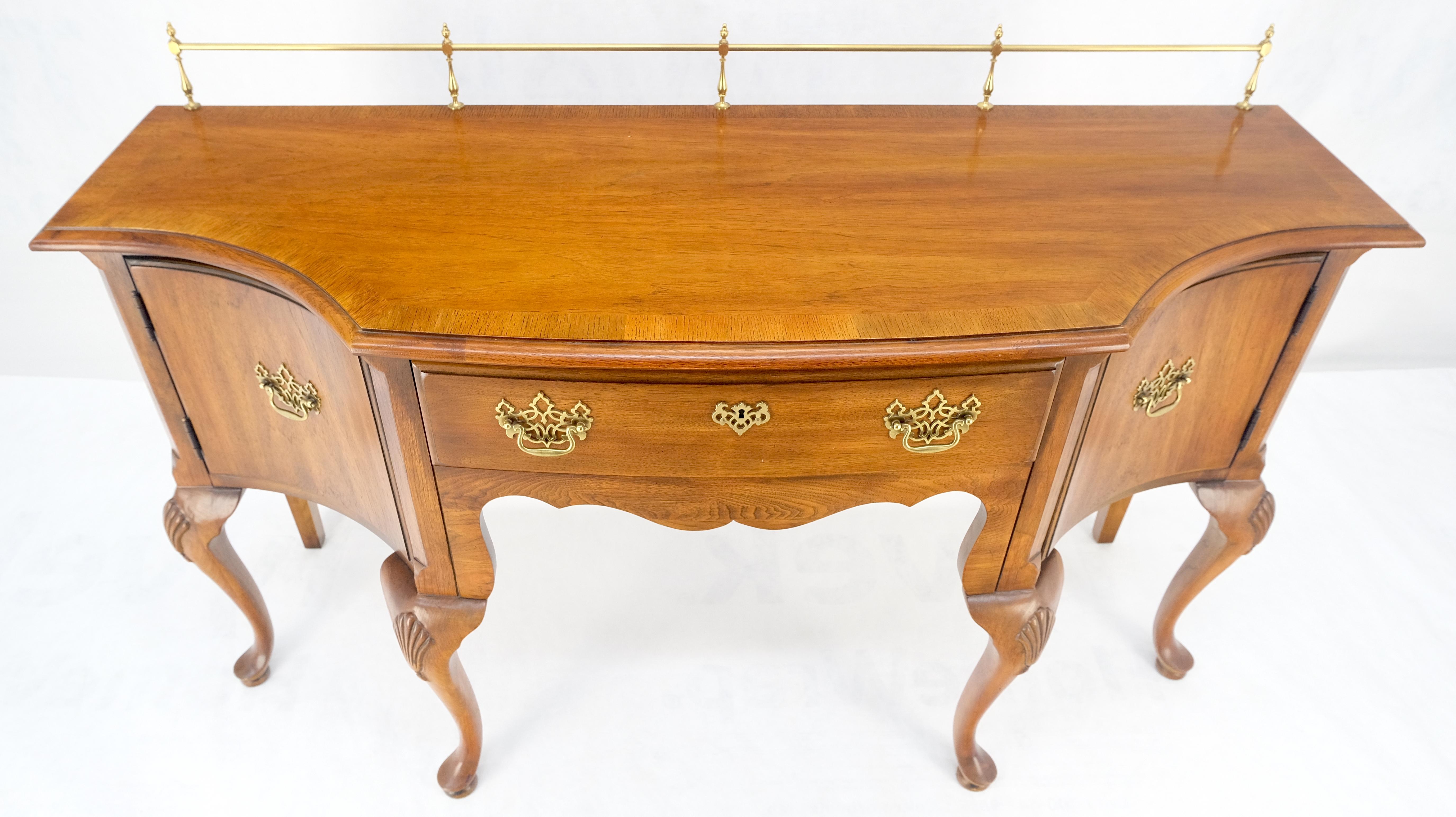 Carved Thomasville Brass Gallery Back Banded Top Light Walnut Sideboard MINT For Sale