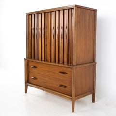 Thomasville Brutalist Mid Century Walnut Armoire Gentleman's Chest Highboy Dress