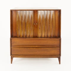 Thomasville Brutalist Mid Century Walnut Highboy Dresser