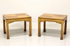 THOMASVILLE Burl Oak Asian Ming Influenced Parquetry End Side Tables - Pair