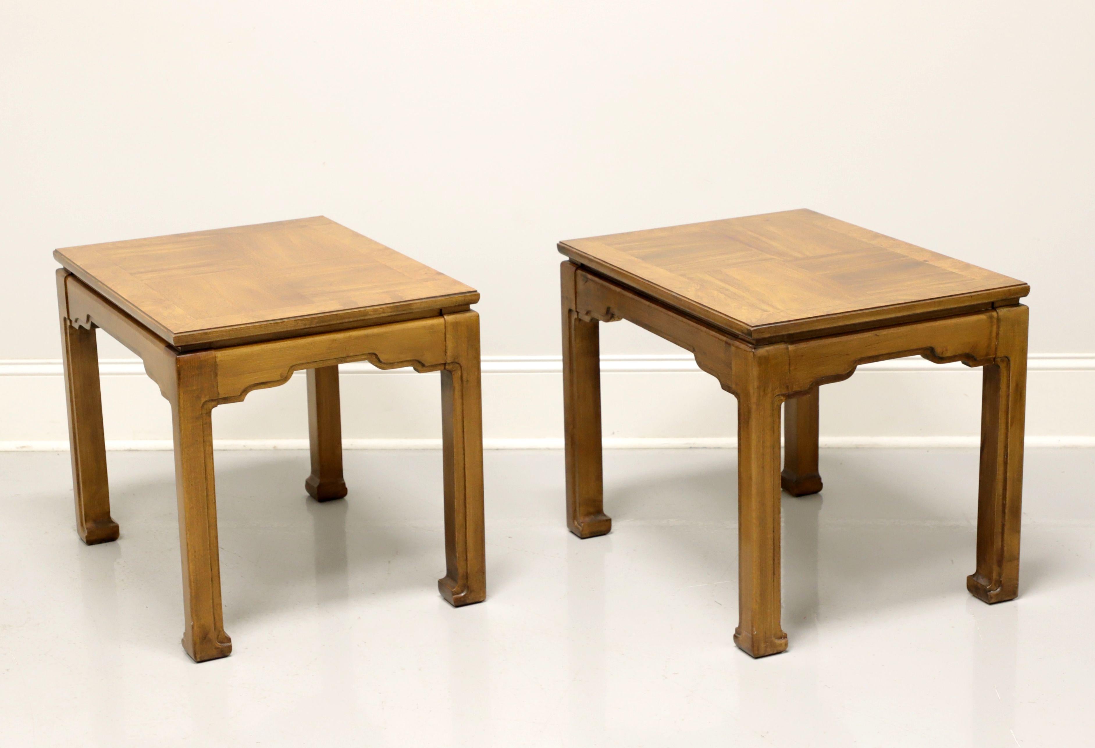 THOMASVILLE Burl Oak Asian Ming Influenced Parquetry End Side Tables - Pair For Sale 2