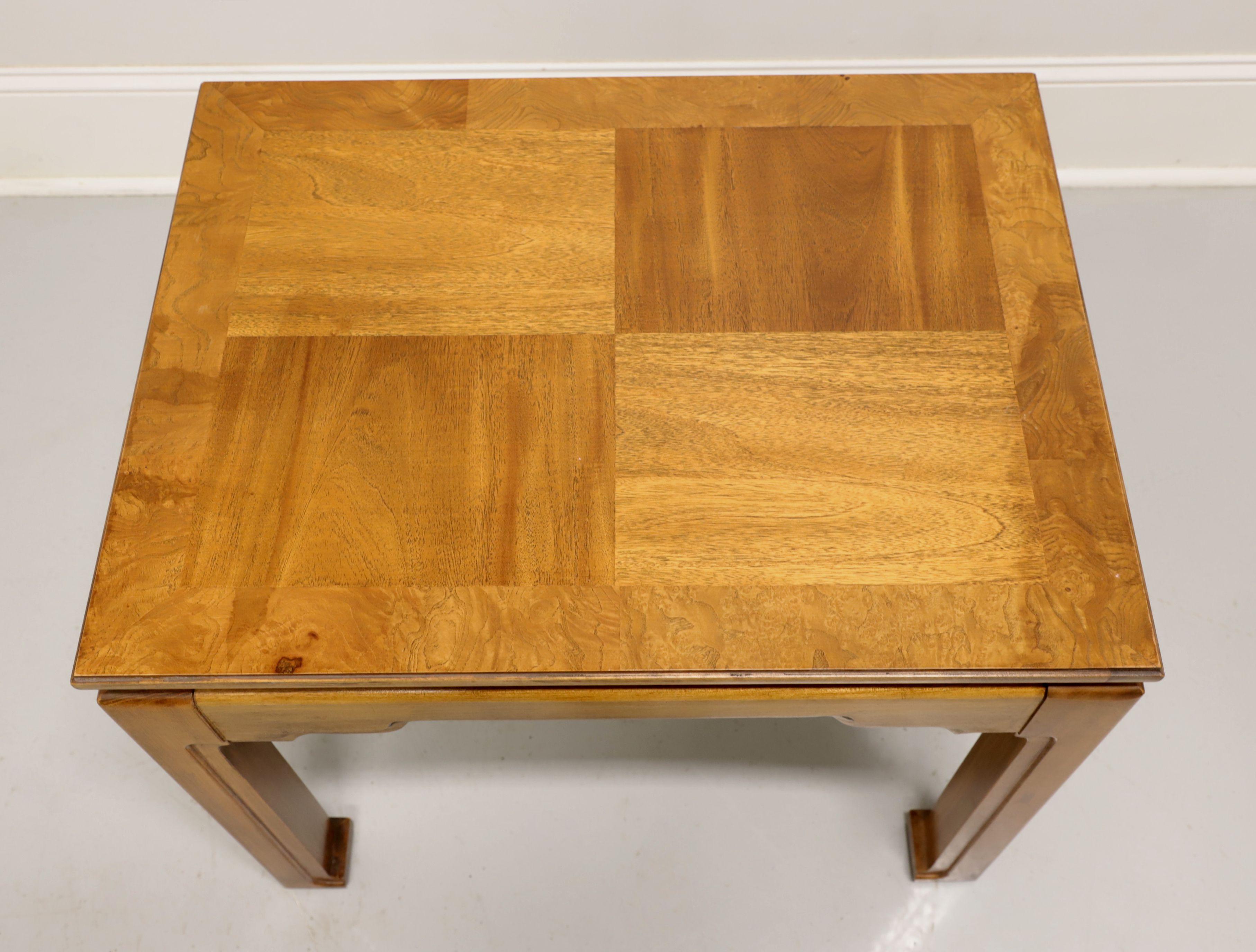 American THOMASVILLE Burl Oak Asian Ming Influenced Parquetry End Side Tables - Pair For Sale