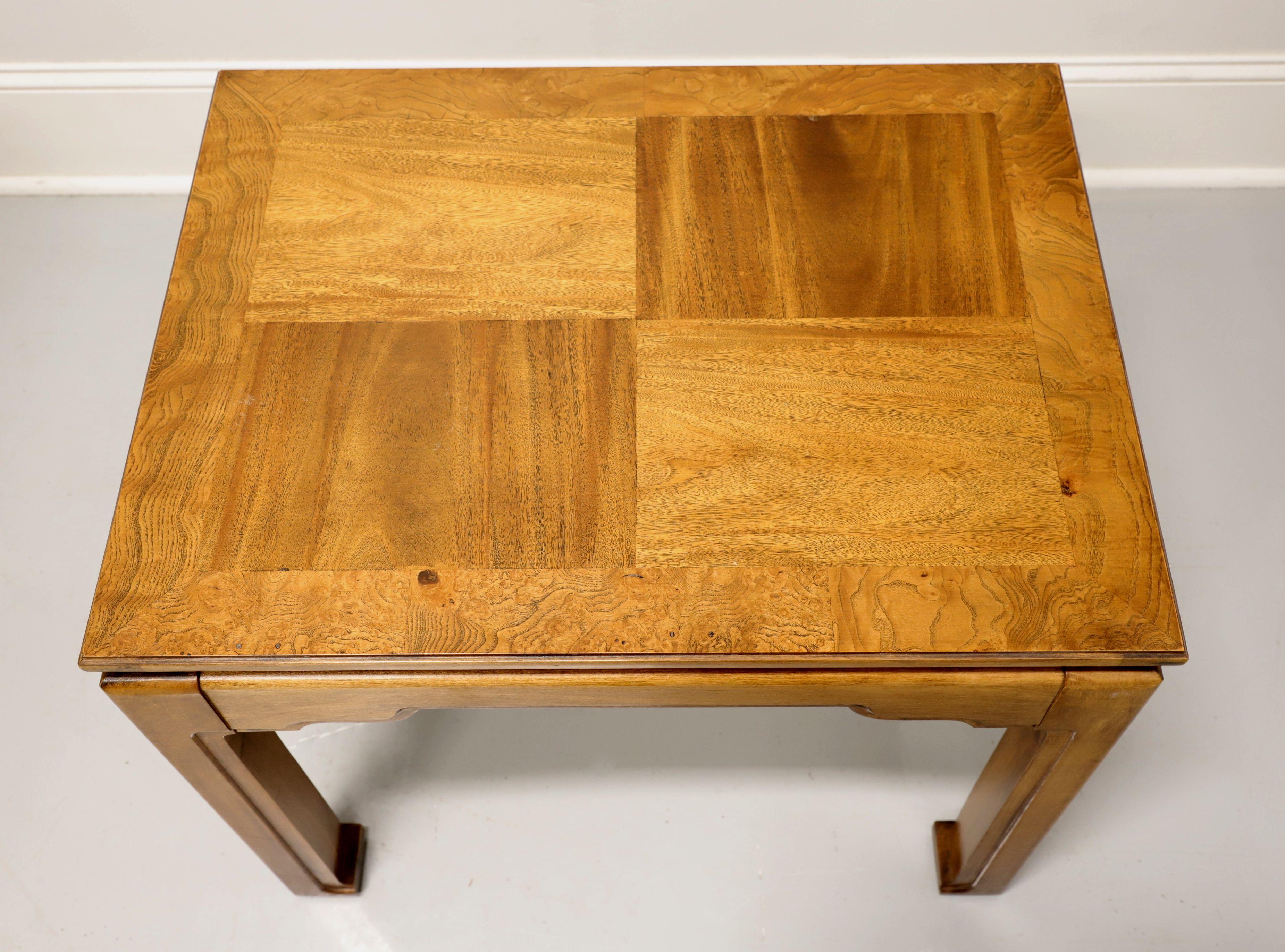 THOMASVILLE Burl Oak Asian Ming Influenced Parquetry End Side Tables - Pair In Good Condition For Sale In Charlotte, NC