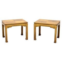 Vintage THOMASVILLE Burl Oak Asian Ming Influenced Parquetry End Tables - Pair