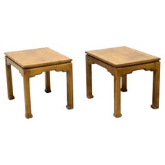 THOMASVILLE Burl Oak Asian Ming Influenced Parquetry End Side Tables - Pair