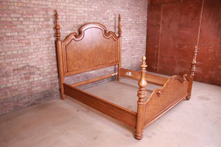 Thomasville Burl Wood King Size Poster Bed For Sale at 1stDibs