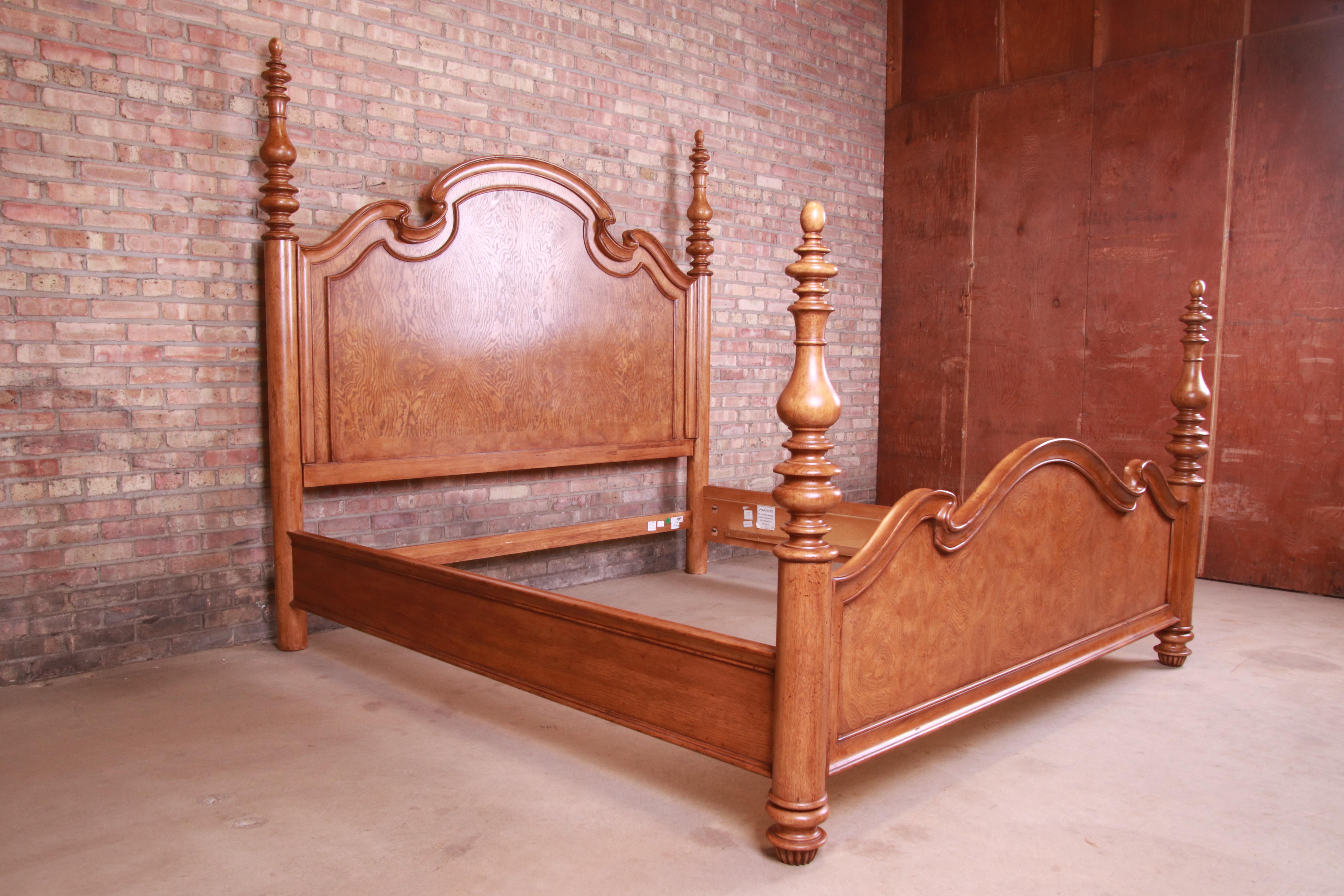 French Provincial Thomasville Burl Wood King Size Poster Bed