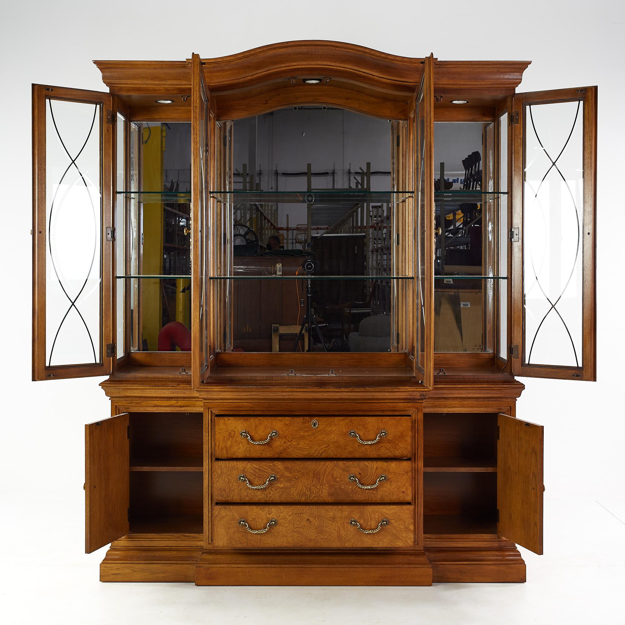 American Thomasville Burlwood and Walnut China Cabinet For Sale