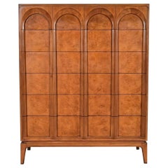 Thomasville Cherry and Burl Wood Highboy Dresser, 1960s