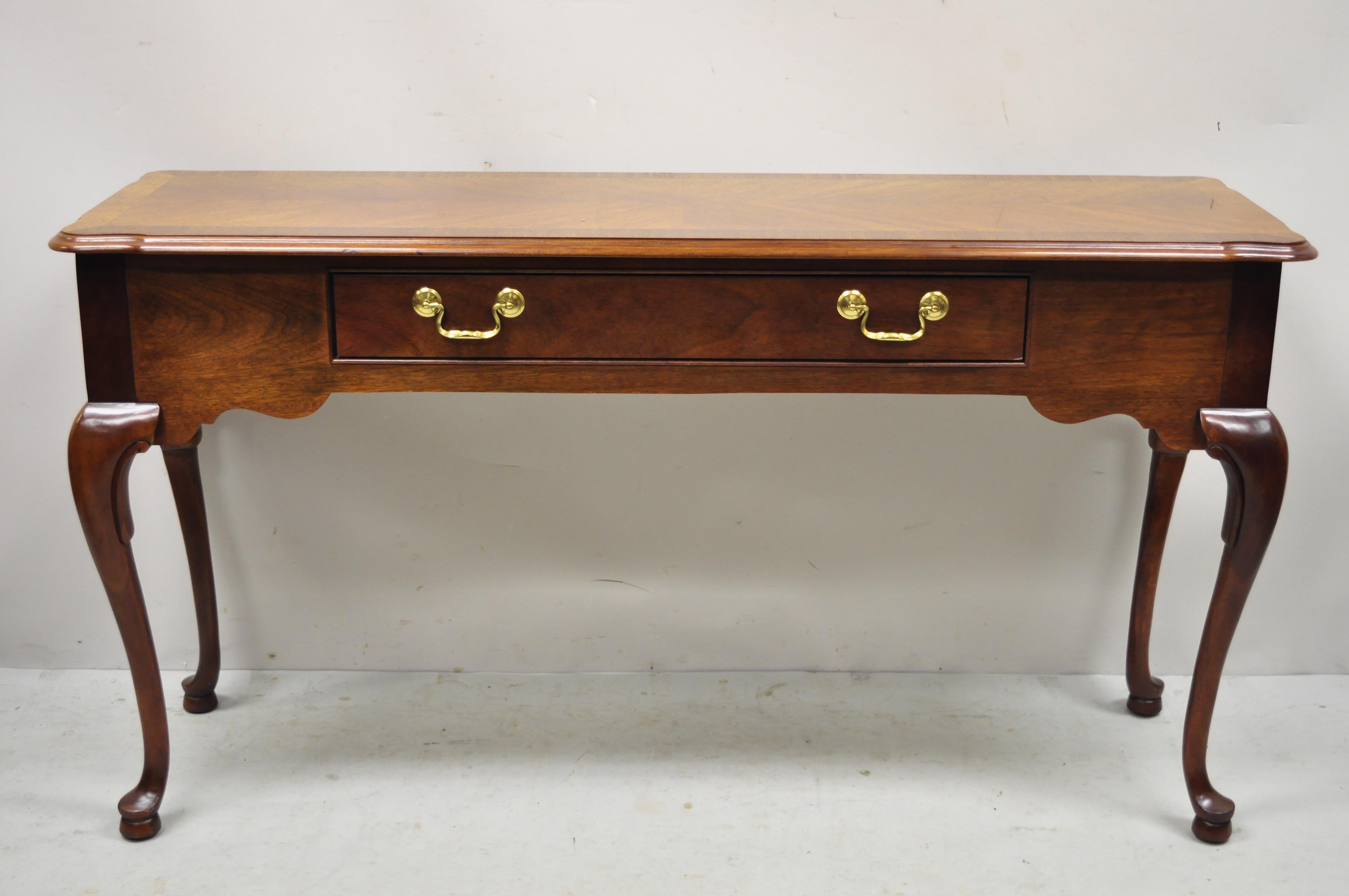 Thomasville Cherry Wood Queen Anne One Drawer Banded Sofa Console Hall Table 3