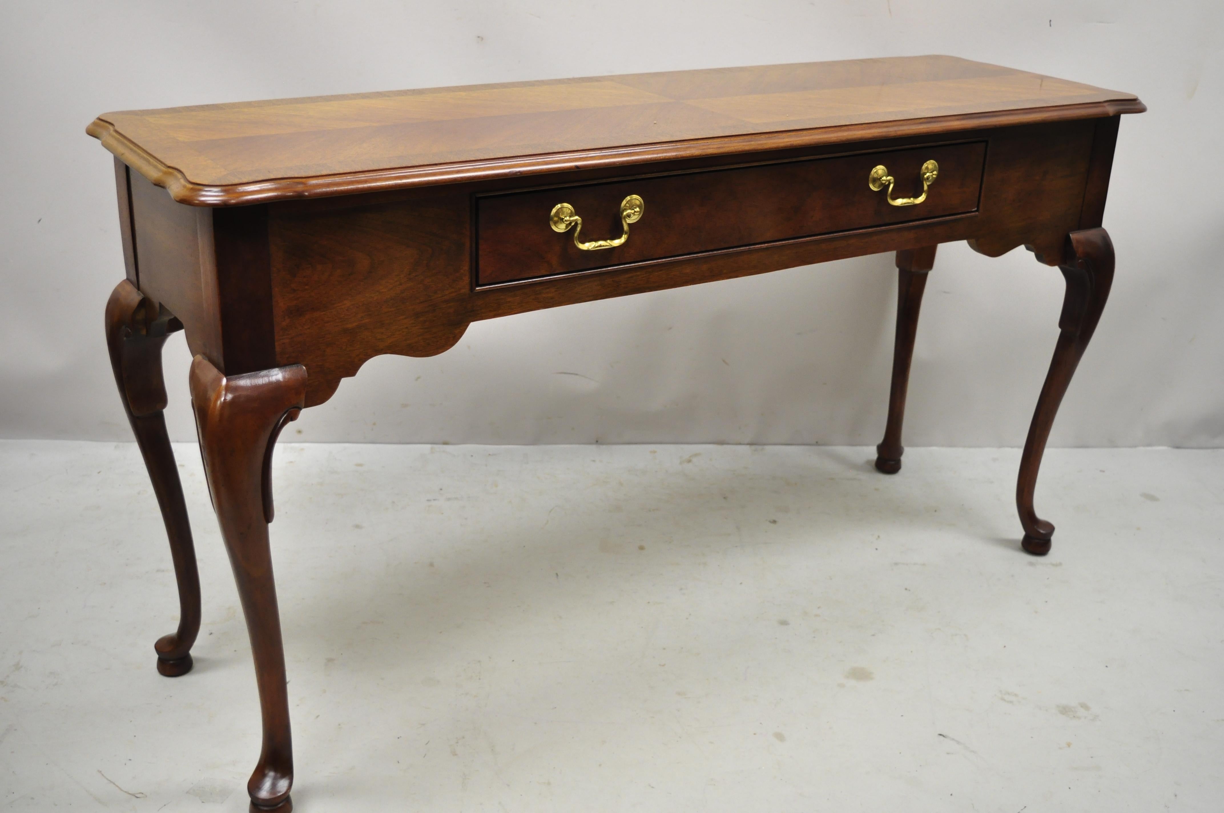 Thomasville Cherry Wood Queen Anne One Drawer Banded Sofa Console Hall Table 4
