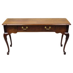 Vintage Thomasville Cherry Wood Queen Anne One Drawer Banded Sofa Console Hall Table
