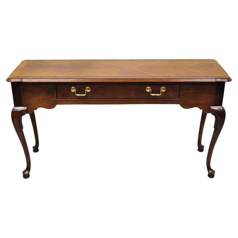 Thomasville Cherry Wood Queen Anne One Drawer Banded Sofa Console Hall Table at 1stDibs