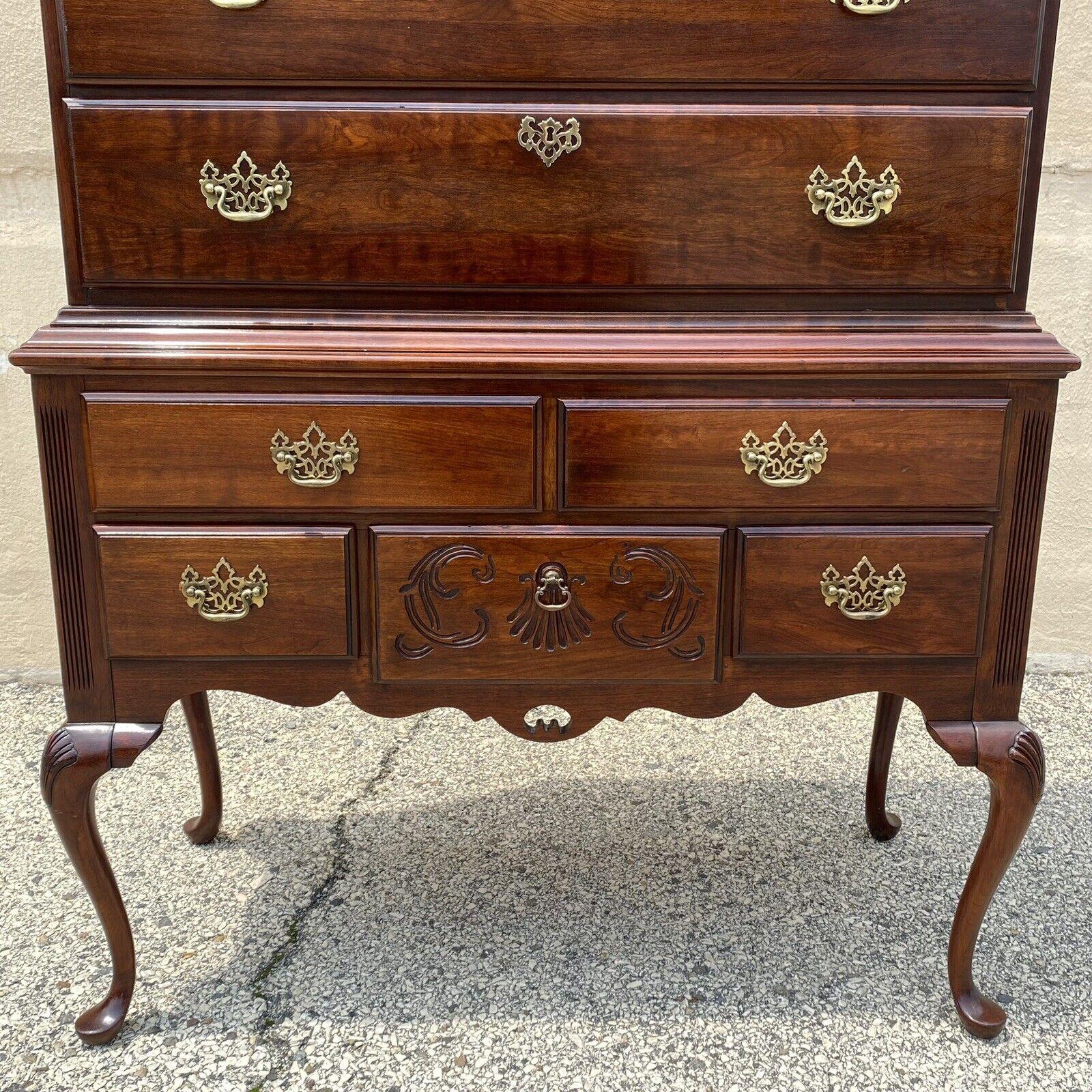 Thomasville Cherry Wood Queen Anne Style Highyboy Tall Chest Dresser For Sale 1