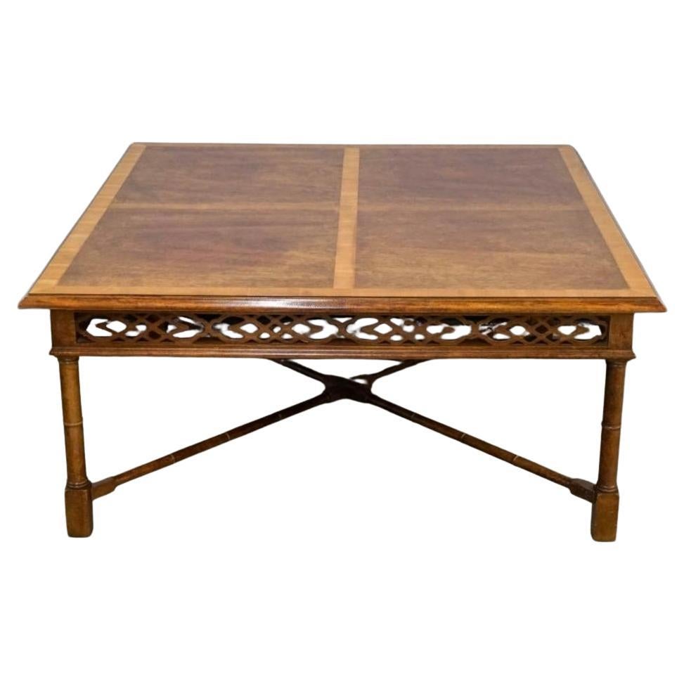 Thomasville Chinese Chippendale Cross-Banded Mahogany Faux Bamboo Coffee Table