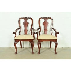 Thomasville Chippendale Carved Cherry Wood Armchairs, Pair