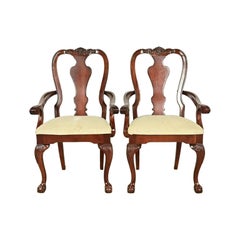 Thomasville Chippendale Carved Cherry Wood Armchairs, Pair
