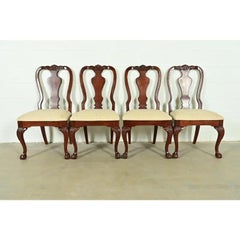 Thomasville Chippendale Carved Cherry Wood Dining Chairs, Set of Four