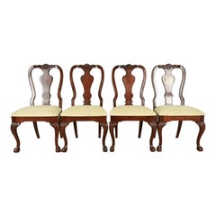 Thomasville Chippendale Carved Cherry Wood Dining Chairs, Set of Four