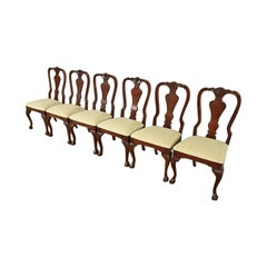 Thomasville Chippendale Carved Cherry Wood Dining Chairs, Set of Six
