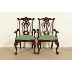 Thomasville Chippendale Carved Mahogany Armchairs, Pair
